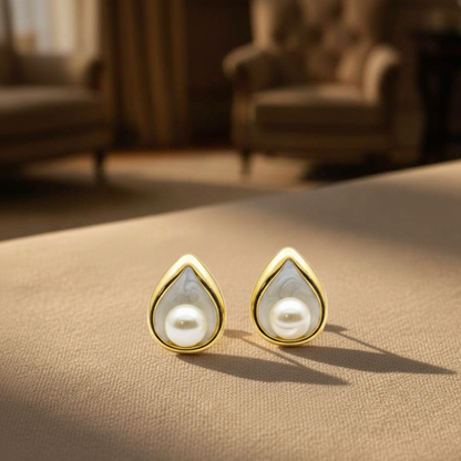Gold Plated Leaf & Pearl Earring