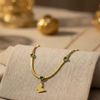 Gold Plated Butterfly Green Stone Necklace