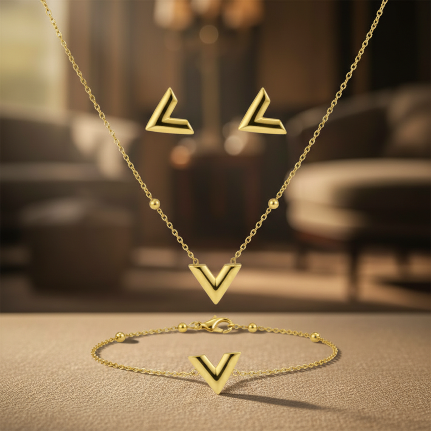 gold plated beautiful v combo set