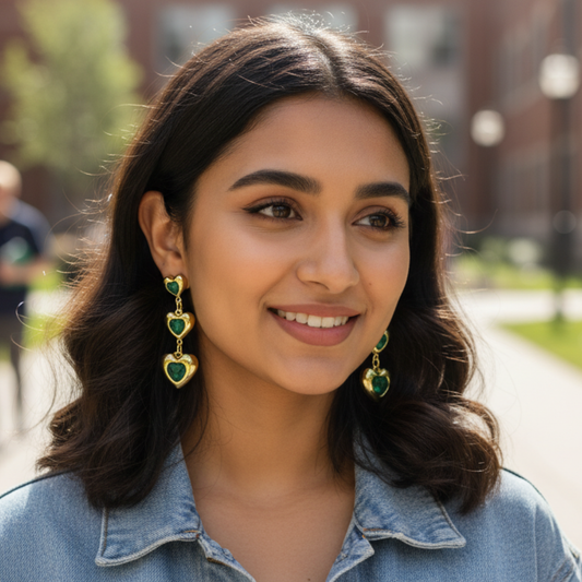 Gold Plated Three Heart Earrings