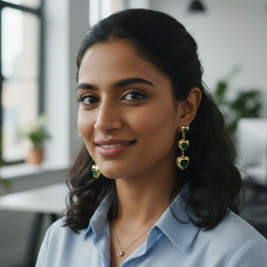 Gold Plated Three Heart Earrings
