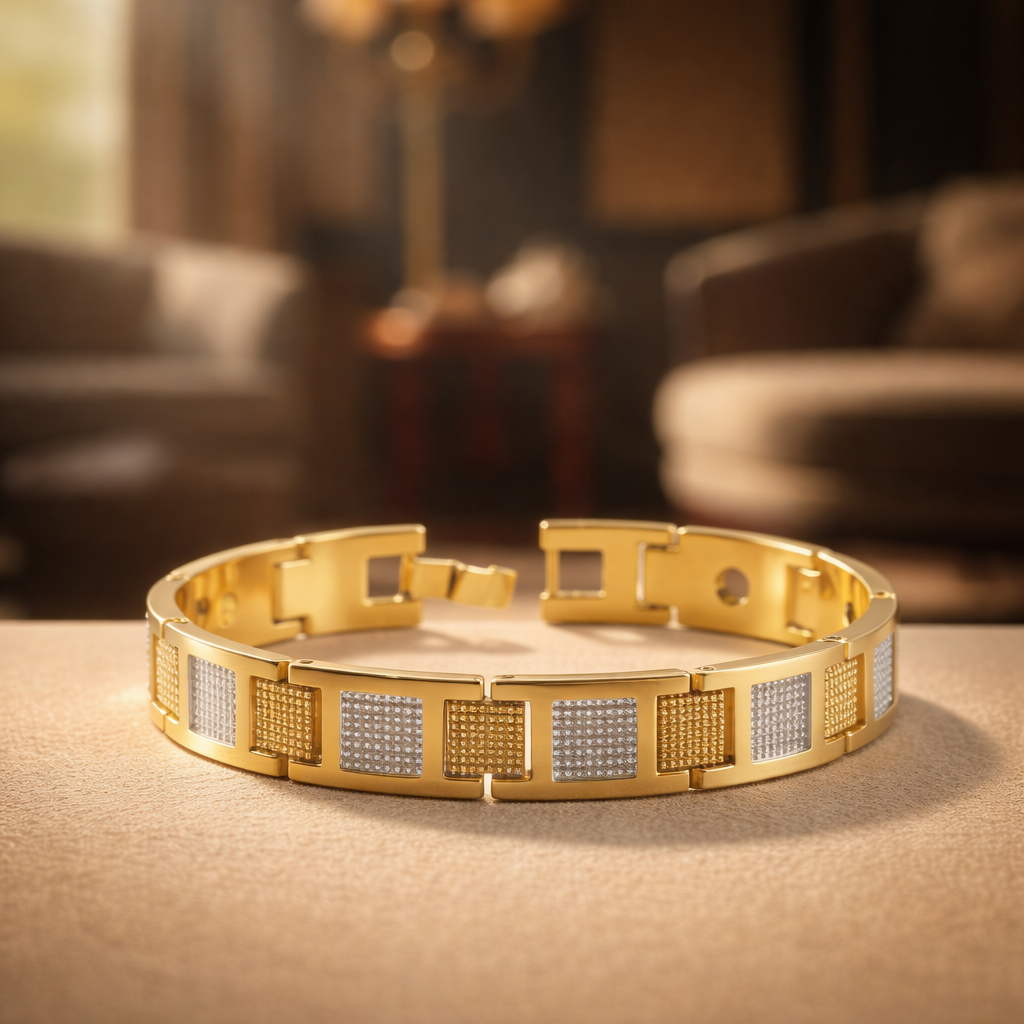 gold plated square pattern bracelet