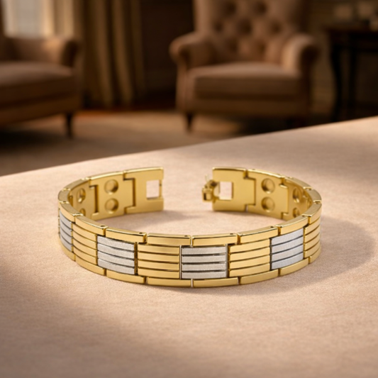 Gold Plated Horizontal Line Pattern Bracelet