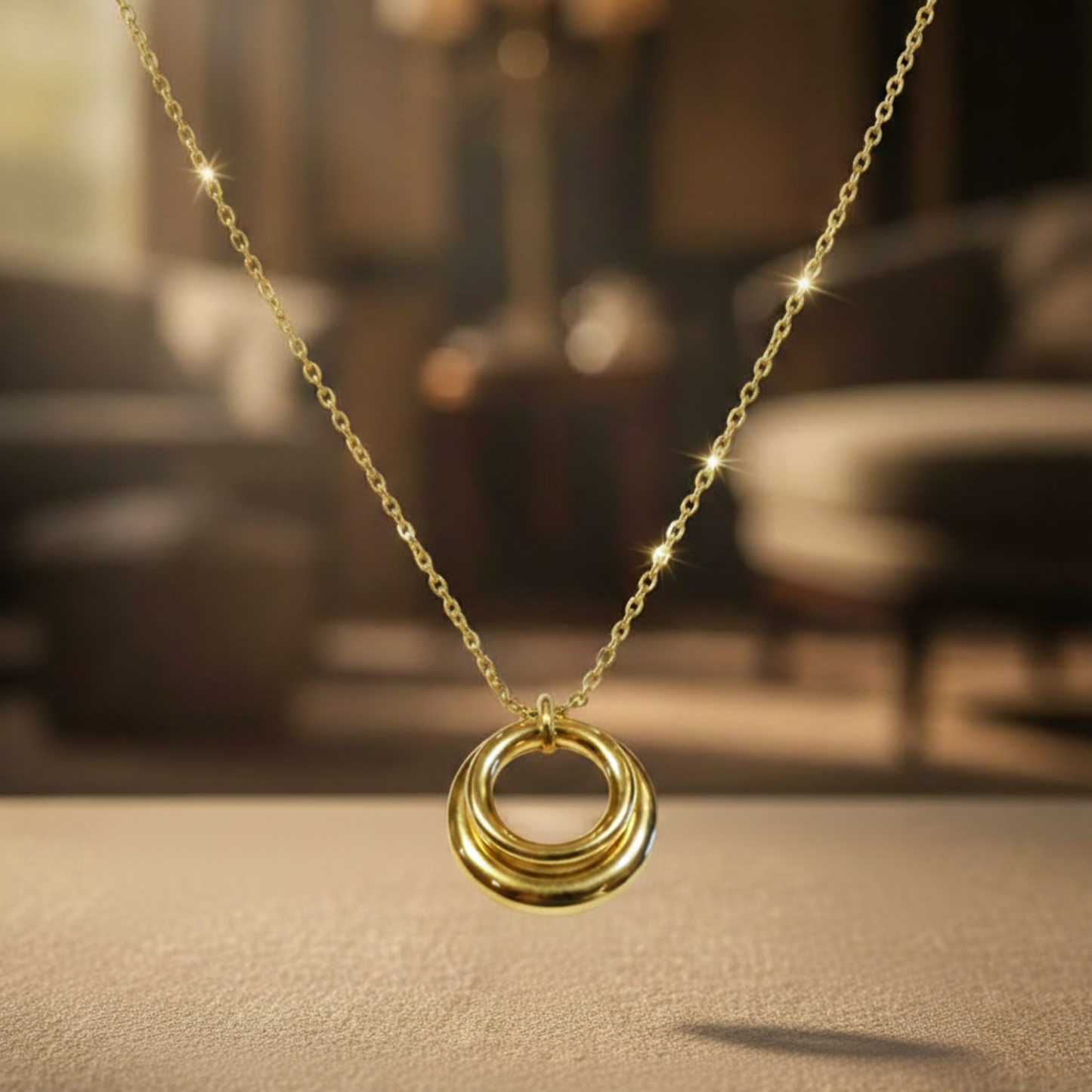 gold plated circular pendant necklace