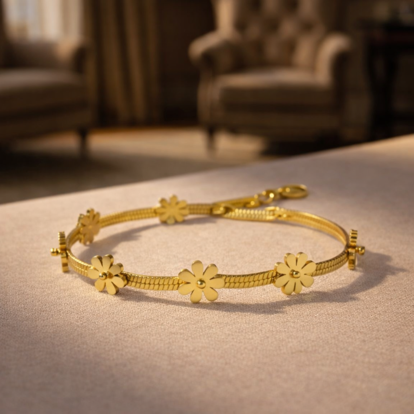 gold plated floral chain bracelet