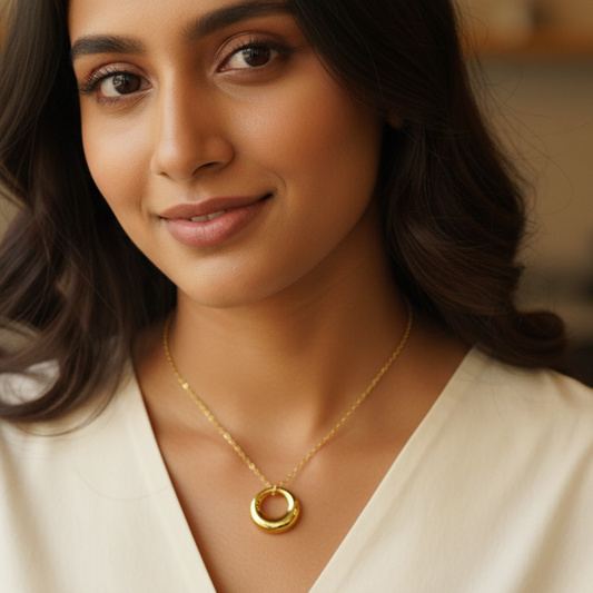 Gold Plated Circular Pendant Necklace