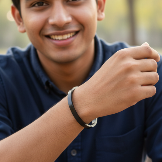 Stainless Steel Black Plated Plain Kada Bracelet