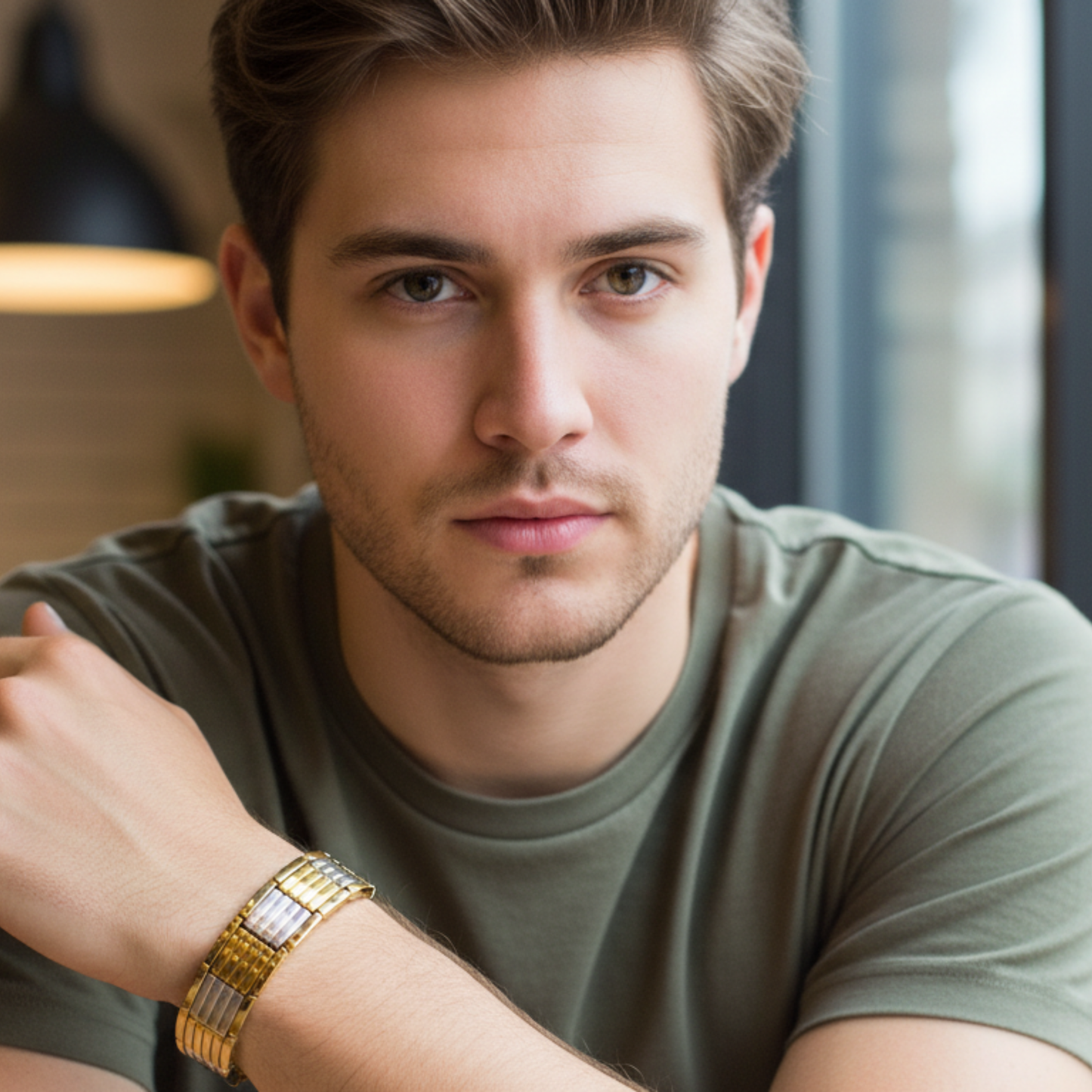 gold plated horizontal line pattern bracelet