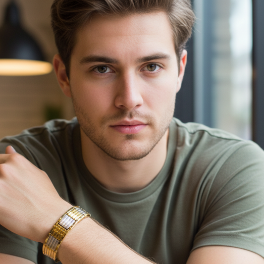 Gold Plated Horizontal Line Pattern Bracelet