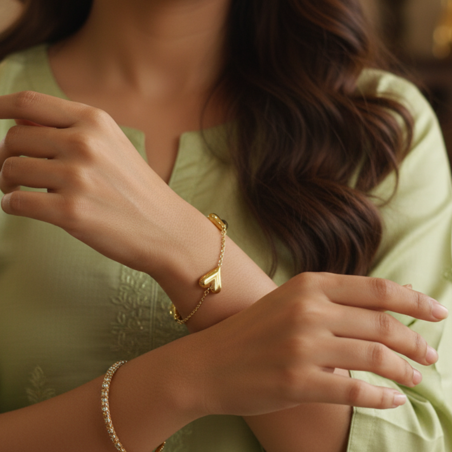 gold plated three hearts chain bracelet
