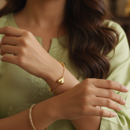 Gold Plated Three Hearts Chain Bracelet