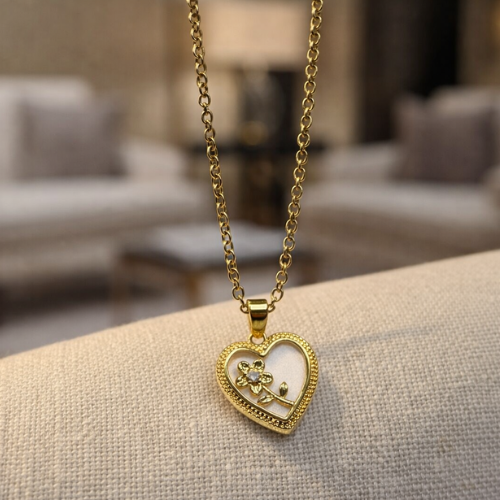 Gold Plated Blooming Heart Pendant Necklace
