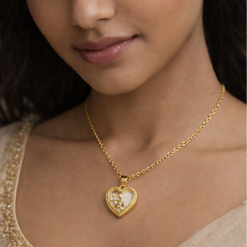 Gold Plated Blooming Heart Pendant Necklace