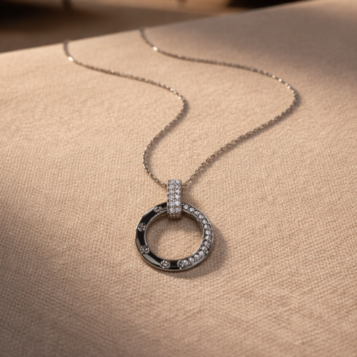 silver plated circular shine pendant necklace
