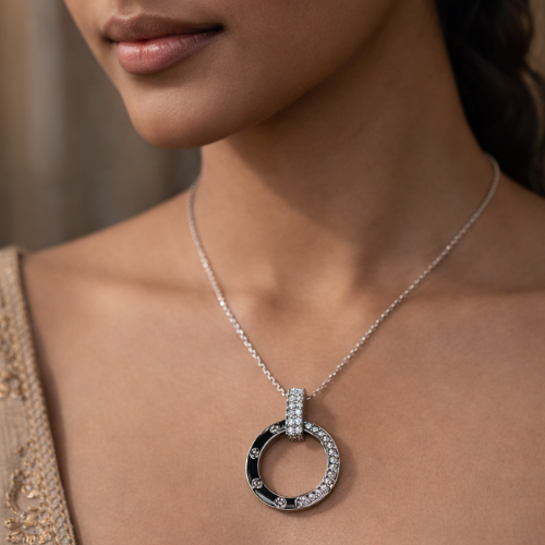 silver plated circular shine pendant necklace