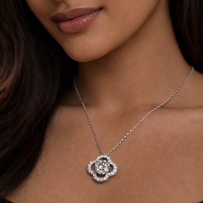 Silver Plated Clover Solitaire Necklace