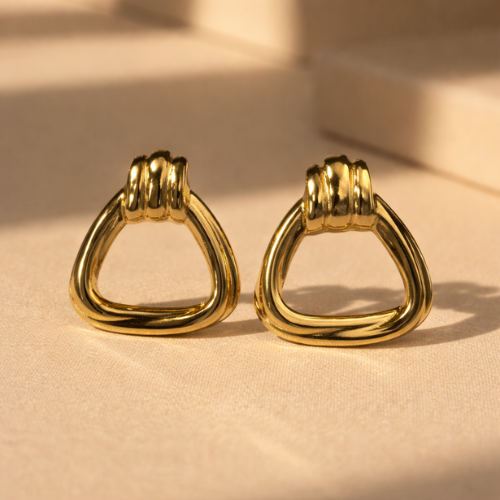 Gold Plated Traingular Hoop Earrings