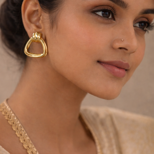 Gold Plated Traingular Hoop Earrings