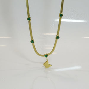 Gold Plated Butterfly Green Stone Necklace